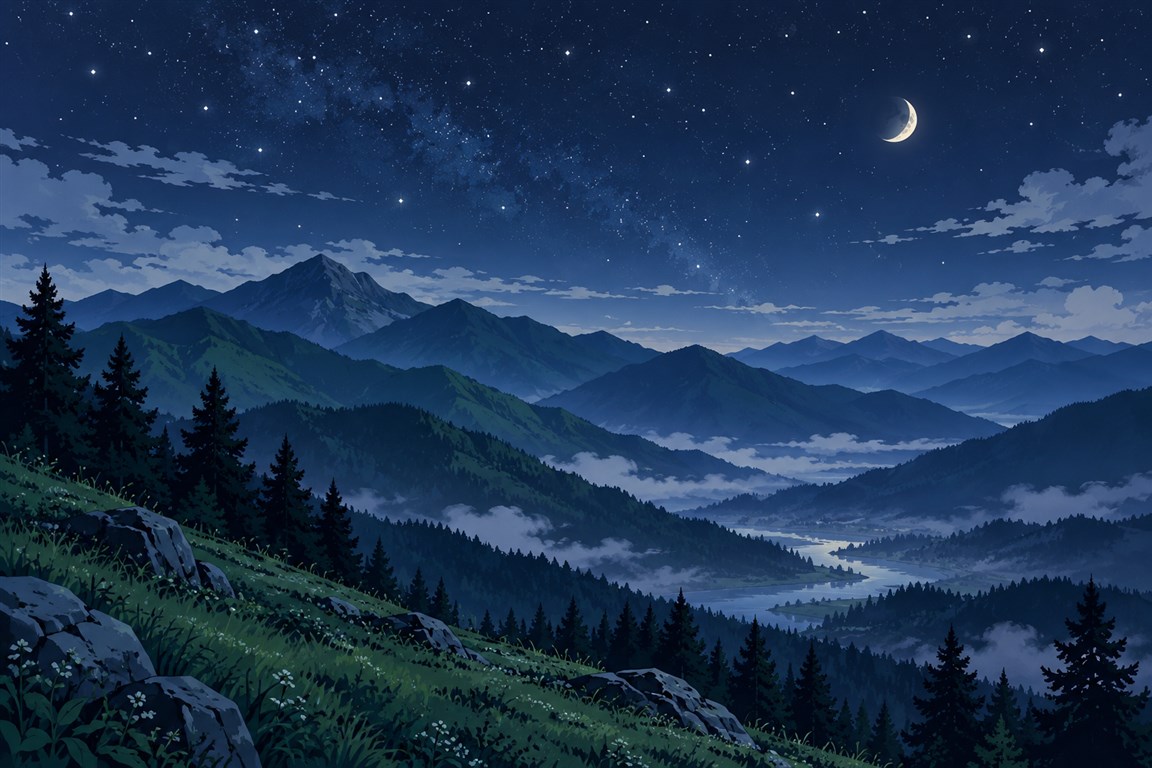 原创山边夜色背景